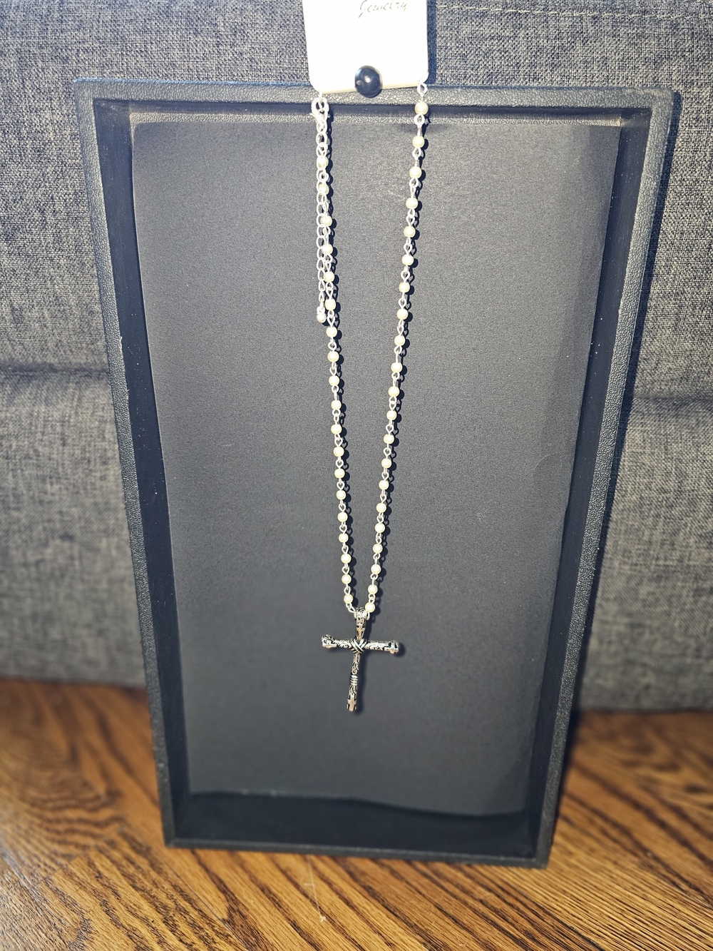 Fashion Jewelry Silver Rosary-Style Cross Necklace